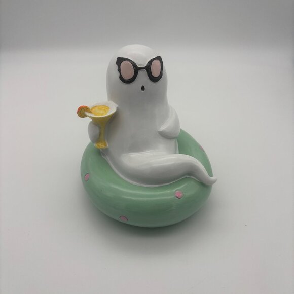 Here For Spooky Summer Ghost on Pool Float Martini Decor 5"x5" SUMMERWEEN NEW - Picture 3 of 6